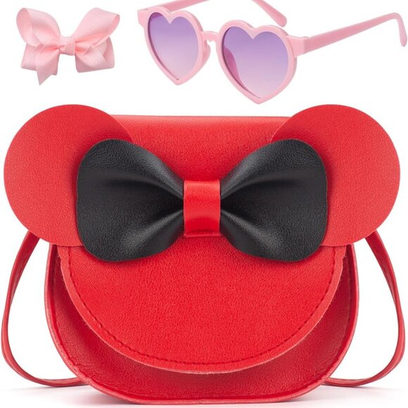Little Mouse Ear Bow Crossbody Bag - Trendy Toddler Purse Set with Accessories - Picture 1 of 7